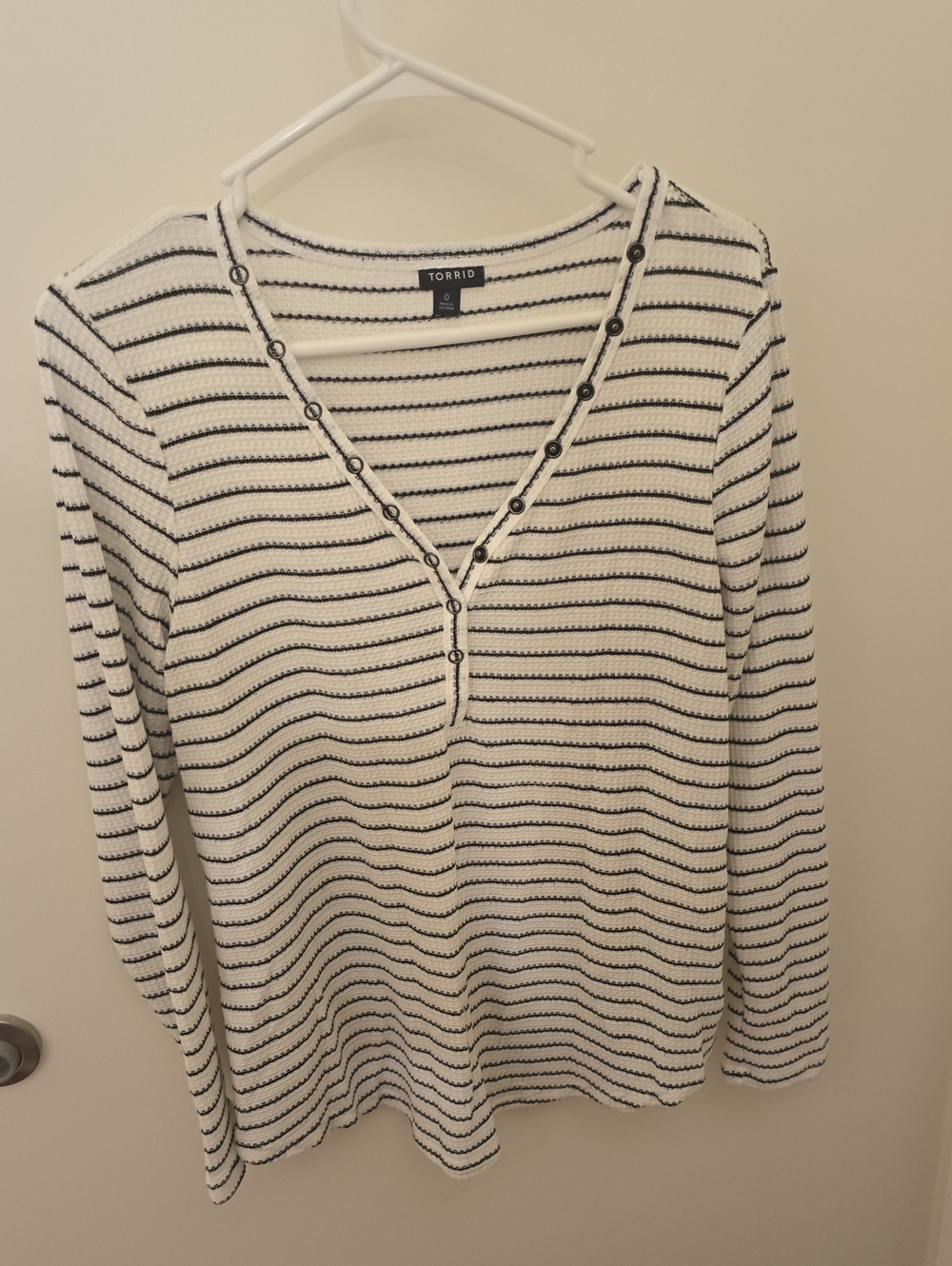 torrid White and Black Striped V-Neck Henley Top